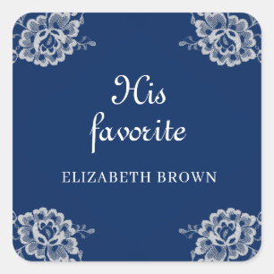 Elegante Blumenzange auf Blue Wedding Quadratischer Aufkleber