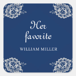 Elegante Blumenzange auf Blue Wedding Quadratischer Aufkleber