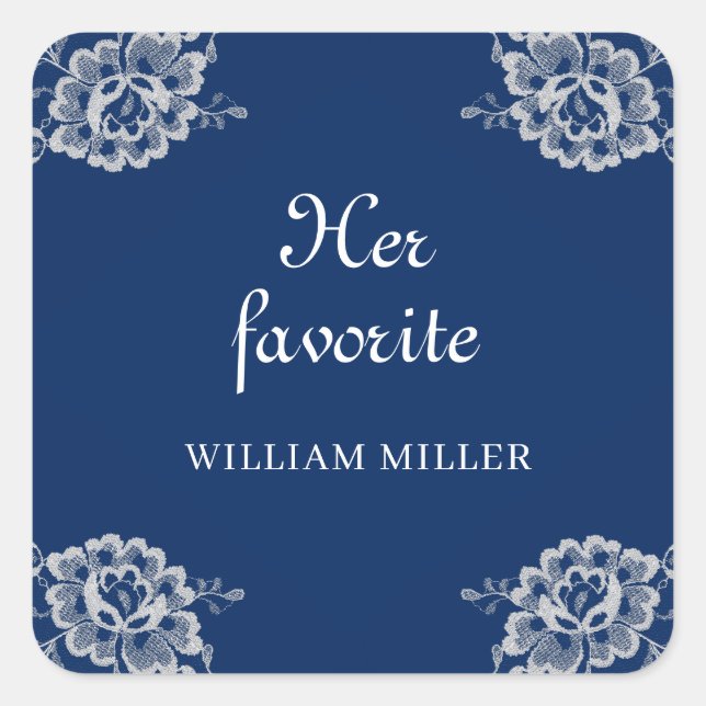 Elegante Blumenzange auf Blue Wedding Quadratischer Aufkleber (Vorderseite)