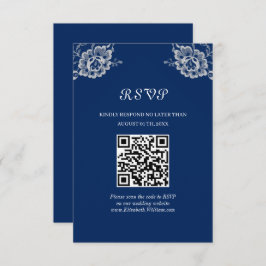 Elegante Blumenzange auf Blue Wedding RSVP Karte