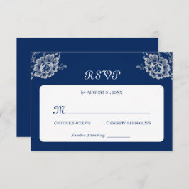 Elegante Blumenzange auf Blue Wedding RSVP Karte