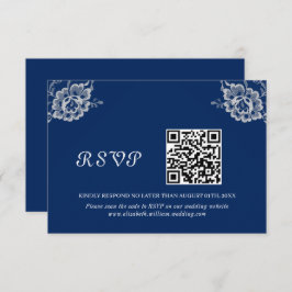 Elegante Blumenzange auf Blue Wedding RSVP Karte