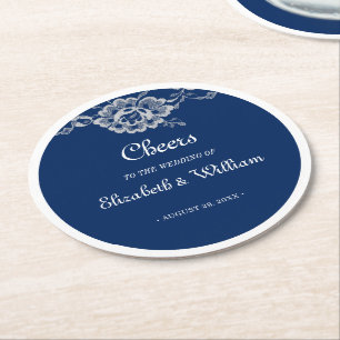 Elegante Blumenzange auf Blue Wedding Runder Pappuntersetzer