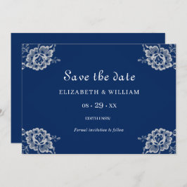 Elegante Blumenzange auf Blue Wedding Save The Date