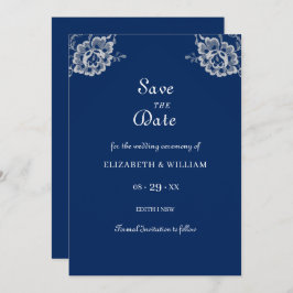 Elegante Blumenzange auf Blue Wedding Save The Date