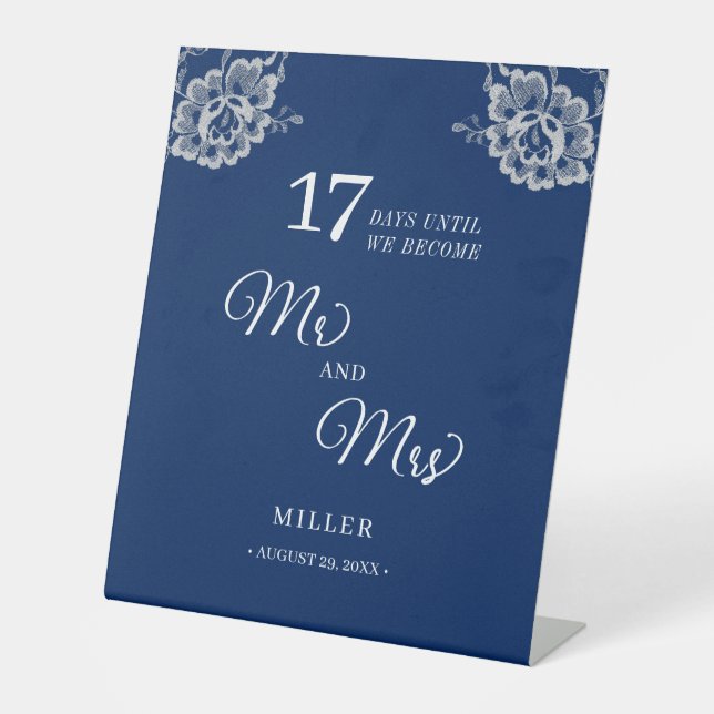 Elegante Blumenzange auf Blue Wedding Sockelschild (Vorderseite)