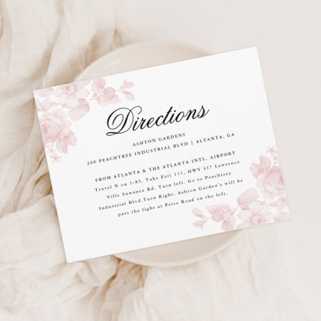 Elegante Blumenzettel Begleitkarte (Vintage rose wedding directions enclosure cards.)