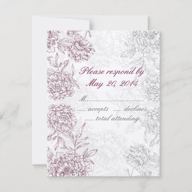 Elegante Blumenzwiebelkarten RSVP Cards Rote Creme (Vorderseite)