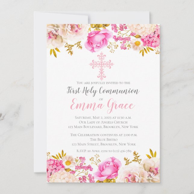 Elegante Blumenzwiebeln Erste Heilige Kommunion Ei Einladung (Vorderseite)