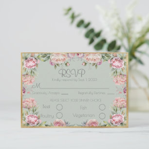 Elegante Blumenzwiebeln Gold Script Wedding RSVP Karte