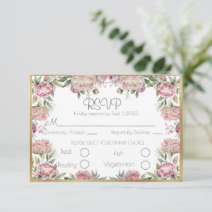 Elegante Blumenzwiebeln Gold Script Wedding RSVP Karte