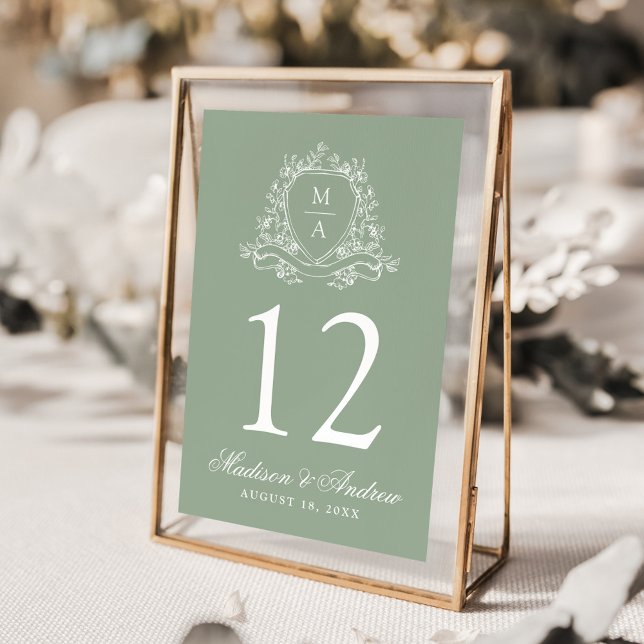 Elegante Blumenzwiebeln Monogram Sage Green Weddin Tischnummer (Von Creator hochgeladen)
