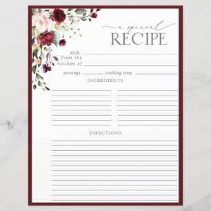 Elegante Blumenzwiebelseite Recipe Binder Page