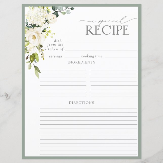 Elegante Blumenzwiebelseite Recipe Binder Page (Vorderseite)