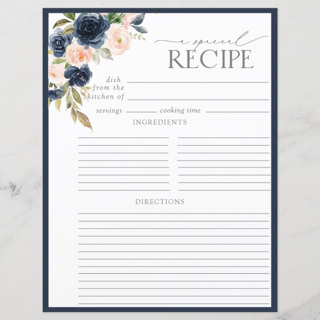 Elegante Blumenzwiebelseite Recipe Binder Page (Vorderseite)