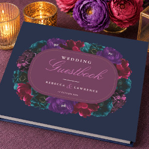 Elegante Blumige Hochzeits-Erinnerung in Juwel-Tön Gästebuch