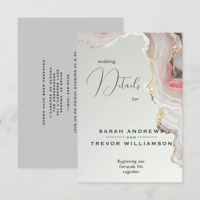 Elegante Blush-Achat-Fluid-Tinte  Begleitkarte (Vorne/Hinten)