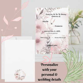 Elegante Blush & Beige Boho Blumenhochzeit Einladung