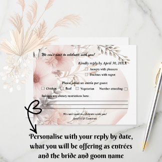 Elegante Blush & Beige Boho Blumenhochzeit RSVP Karte