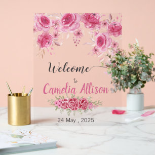 Elegante Blush Bloral Baby Dusche Willkommen Acrylschild