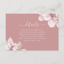 Elegante Blush Bloral Dusty Rose Hochzeiten Detail Begleitkarte
