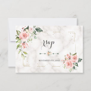 Elegante Blush Bloral Gold Glitzer Marmorhochzeit RSVP Karte
