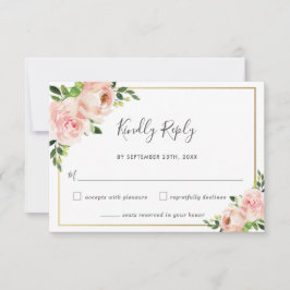 Elegante Blush Bloral Greenerity Wedding RSVP Card