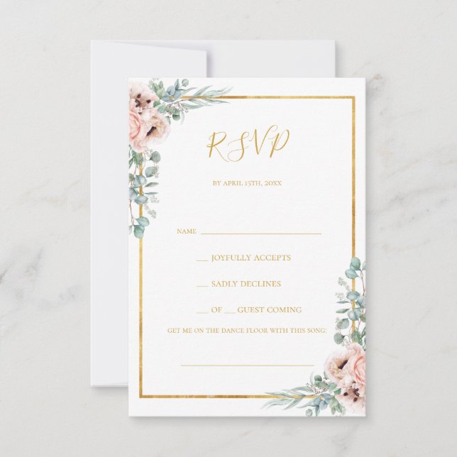 Elegante Blush Bloral Pastel Song Request RSVP Car (Vorderseite)