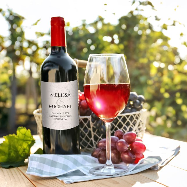 Elegante Blush Bloral Wedding Custom Weinetikett (Blush floral elegant greenery calligraphy ampersand wine bottle label.)