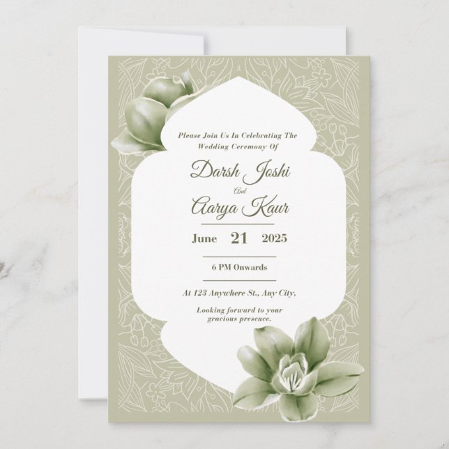 Elegante Blush Bloral Wedding Einladung (Vorderseite)