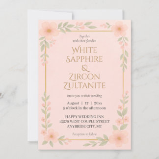 Elegante Blush Bloral Wedding Einladung mit Gold