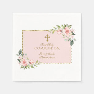 Elegante Blush Blume Gold Cross Heilige Kommune Serviette