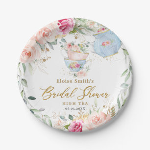 Elegante Blush-Blumen-Hochzeits-Teeparty-Brautpart Pappteller
