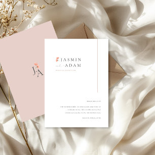 Elegante Blush-Blumen-Monogramm-Hochzeitsdetails Begleitkarte