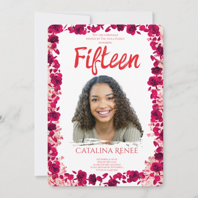 Elegante Blush-Blumen-Quinceañera-Einladung Einladung (Vorderseite)