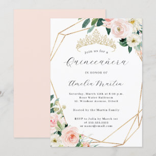 Elegante Blush Blumen-Tiara Geometrische Quinceane Einladung