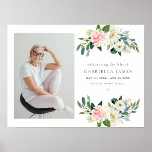 Elegante Blush Blumenfeier zum Leben Beerdigung Poster