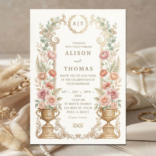 Elegante Blush-Blumenhochzeit  Einladung