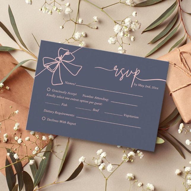 Elegante Blush Bow Slate Blue Wedding Response Car RSVP Karte (Von Creator hochgeladen)