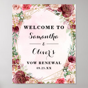 Elegante Blush Burgund Rose Blumengestein Jubiläum Poster