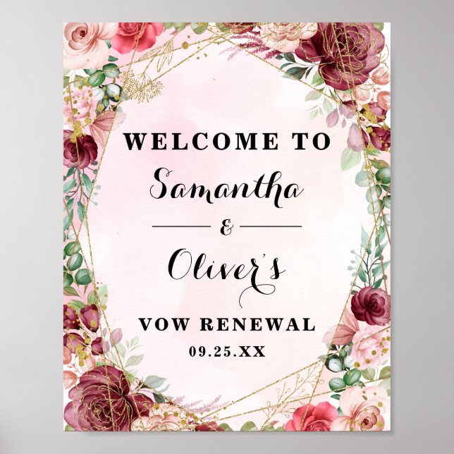 Elegante Blush Burgund Rose Blumengestein Jubiläum Poster (Vorne)