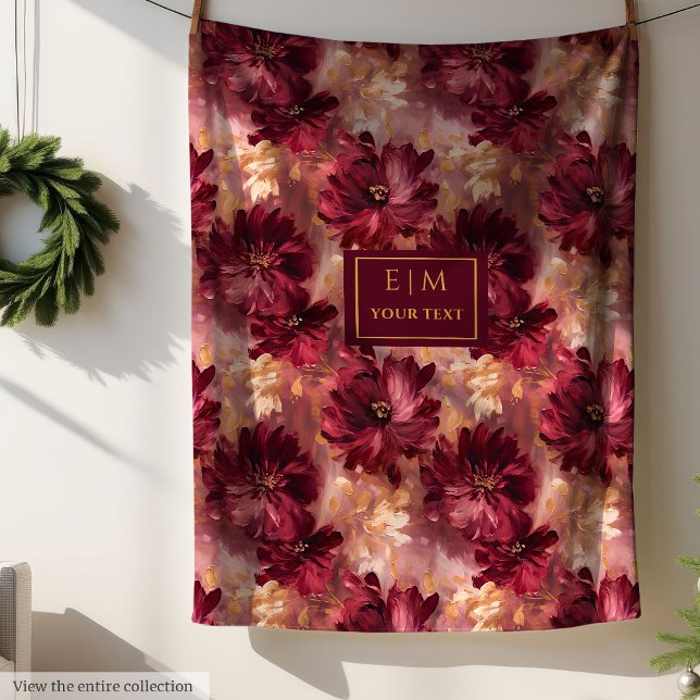 Elegante Blush Burgundy Gold Aquarell Gemütliches  Fleecedecke (Elegant Blush Burgundy Gold Watercolor Floral Cozy Fleece Blanket )