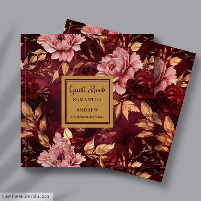 Elegante Blush Burgundy Gold Floral Wedding Gästebuch (Elegant Blush Burgundy Gold Floral Wedding Guest Book)