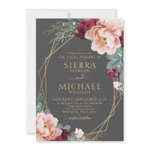 Elegante Blush Burgundy Gray Gold Peony Wedding