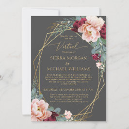 Elegante Blush Burgundy Gray Gold Virtual Wedding Einladung