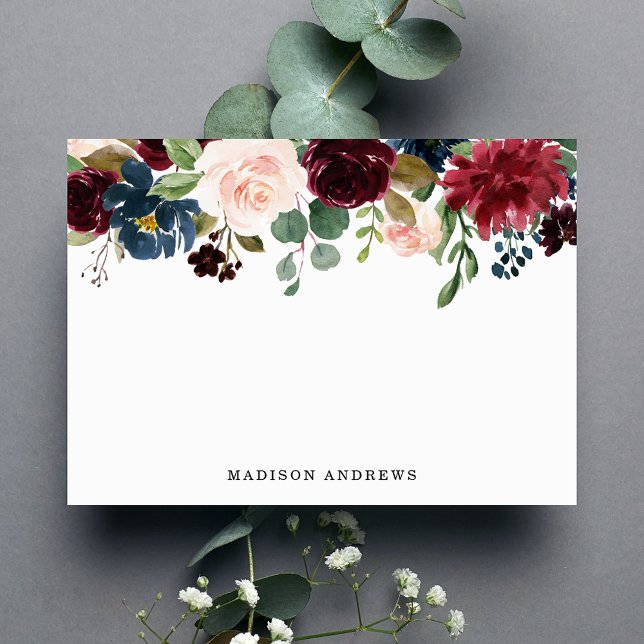 Elegante Blush Burgundy Navy Floral Stationery Car (Von Creator hochgeladen)
