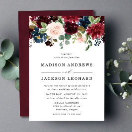 Elegante Blush Burgundy Navy Floral Wedding Einladung
