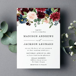 Elegante Blush Burgundy und Hochzeiten von Navy-Fl Einladung