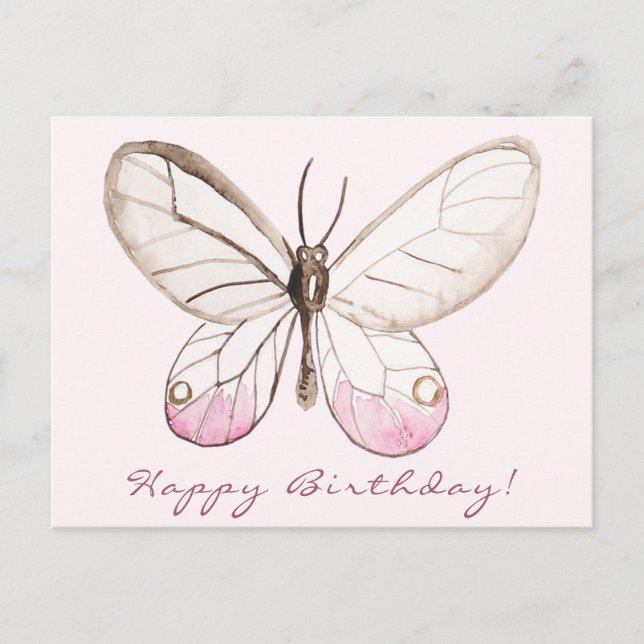 Elegante Blush Butterfly Geburtstagskarte Postkarte (Vorderseite)