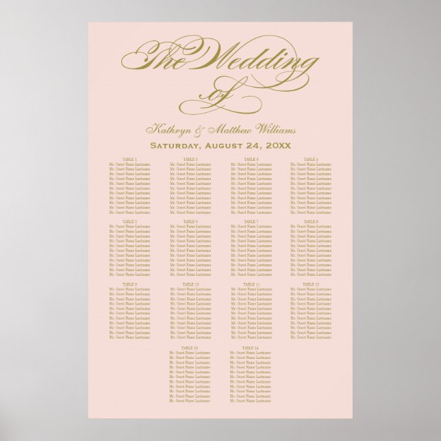 Elegante Blush Calligrafy Hochzeitsstift Poster (Vorne)